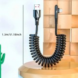 120W USB-A zu USB-C Schnellladekabel mit LED-Licht und Federmechanismus - Schwarz