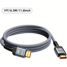 HDMI 2.1 Ultra High Speed Kabel 48Gbps 8K/60Hz 4K/120Hz HDMI Stecker/Stecker geflochten (30cm) - Silber