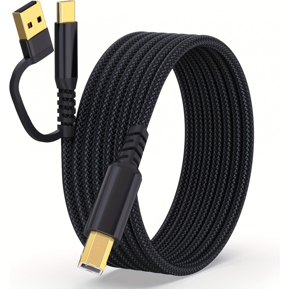 Druckerkabel  2-in-1 USB-A/C zu USB-B für HP / Canon / Epson / Brother - Schwarz