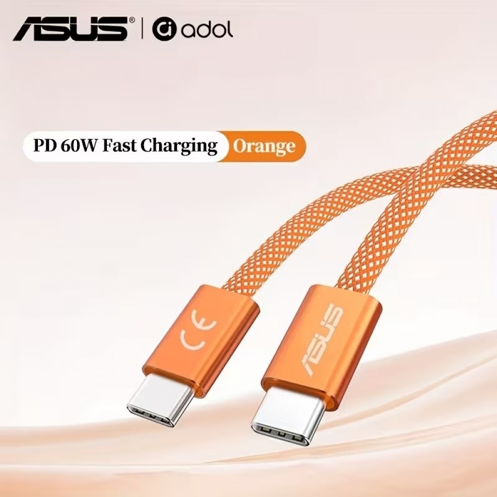 ASUS Adol USB-C Kabel 60W ultra-d&uuml;nn, geflochten 3A Schnellladung und Daten&uuml;bertragung (1m) - Orange