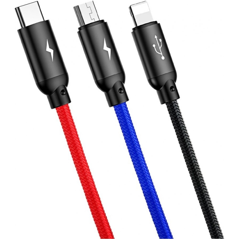 Câble USB 3 en 1 Baseus Micro USB / Lightning / USB-C 3.5A (1.2 m) charge et données - Noir
