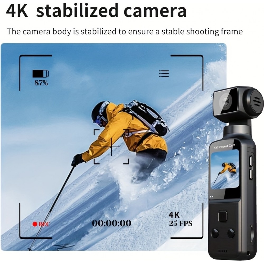 4K Tragbare Actionkamera mit 270° Rotationsobjektiv, Leicht, Wiederaufladbar für Vlogging und Reisen - Schwarz