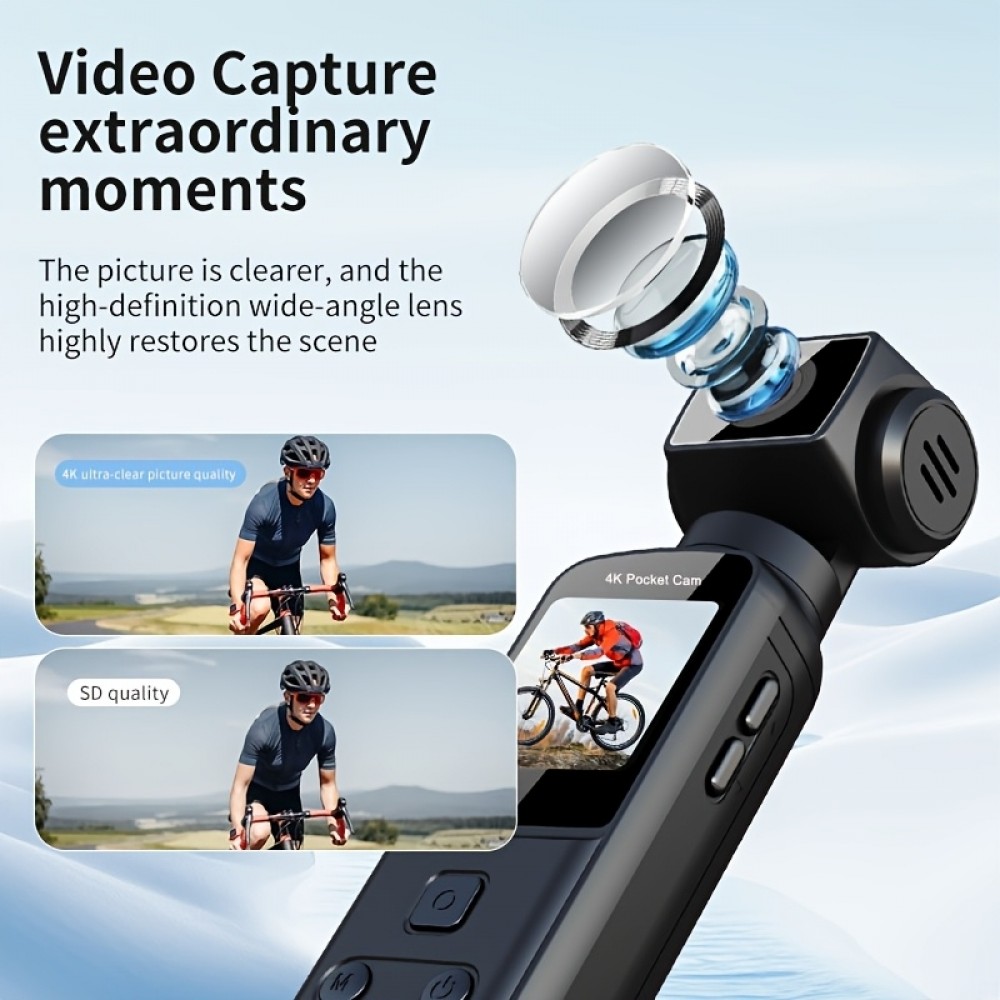 4K Tragbare Actionkamera mit 270° Rotationsobjektiv, Leicht, Wiederaufladbar für Vlogging und Reisen - Schwarz