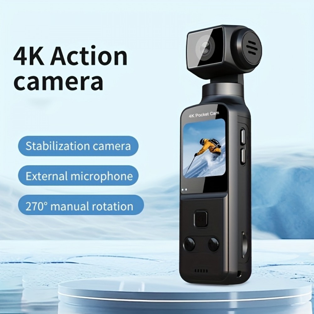 4K Tragbare Actionkamera mit 270° Rotationsobjektiv, Leicht, Wiederaufladbar für Vlogging und Reisen - Schwarz