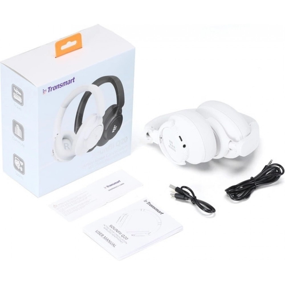 Tronsmart SOUNDFII Q20S Hybrid ANC Bluetooth Kopfhörer mit aktiver Geräuschunterdrückung - Weiss