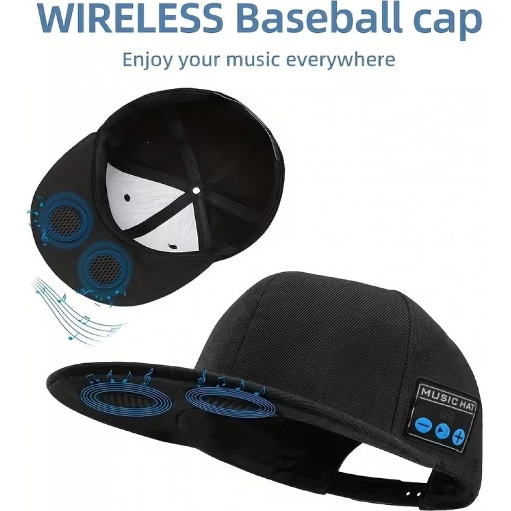 Bluetooth Cap mit integrierten Lautsprechern für Musik und Anrufe Unisex verstellbar - Schwarz