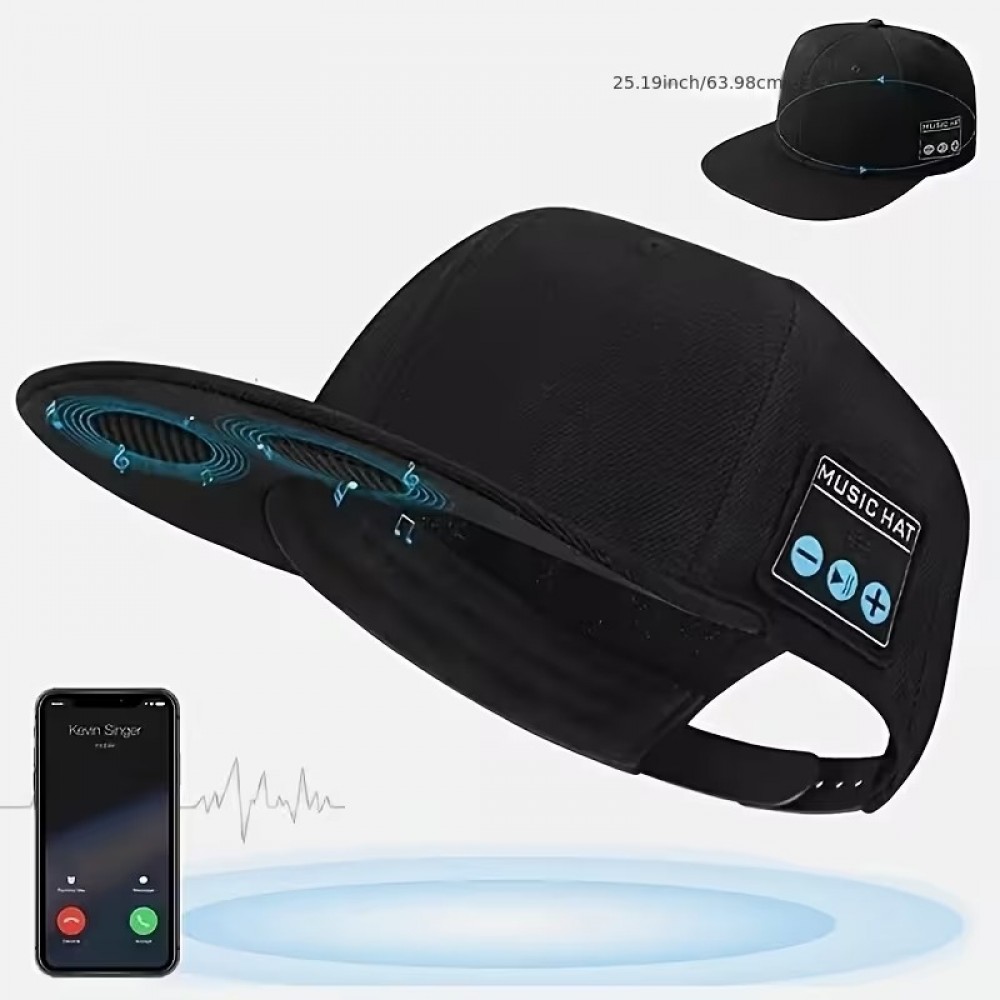 Bluetooth Cap mit integrierten Lautsprechern für Musik und Anrufe Unisex verstellbar - Schwarz