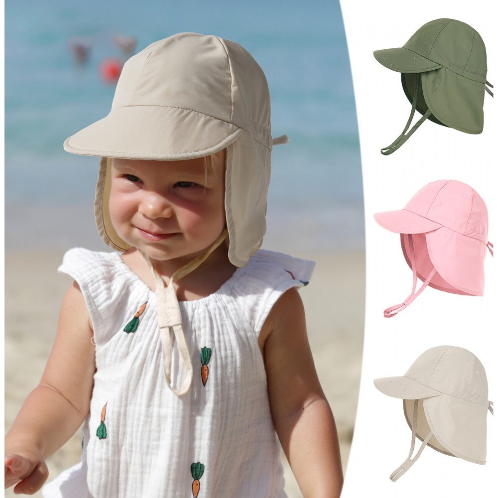 UV-Schutz Babyhut (0-6 Monate) verstellbar mit Nacken Schutz f&uuml;r Reisen und Schwimmen - Rosa