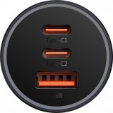Baseus Goldener Kontaktschalter Pro Auto Ladegerät USB-A + 2x USB-C 65W Schnellladung - Grau