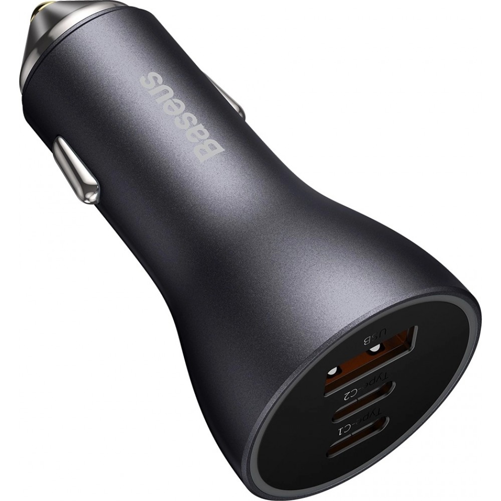 Baseus Goldener Kontaktschalter Pro Auto Ladegerät USB-A + 2x USB-C 65W Schnellladung - Grau