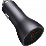 Baseus Goldener Kontaktschalter Pro Auto Ladegerät USB-A + 2x USB-C 65W Schnellladung - Grau