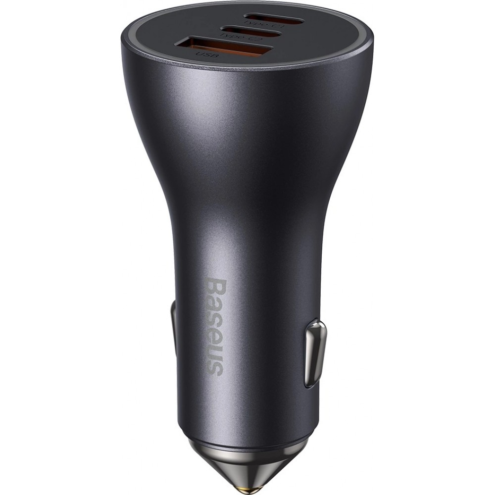 Baseus Goldener Kontaktschalter Pro Auto Ladegerät USB-A + 2x USB-C 65W Schnellladung - Grau