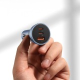 Baseus Goldener Kontaktschalter Pro Auto Ladegerät USB-A + 2x USB-C 65W Schnellladung - Grau
