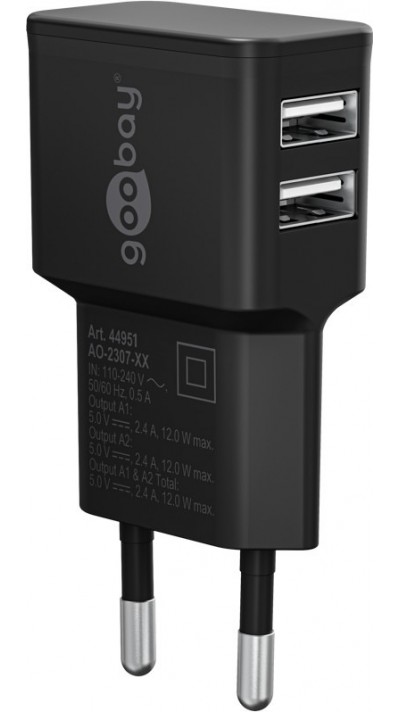 Goobay Doppel USB-A Ladeger&auml;t 12W Kompaktes USB-Wandladeger&auml;t - Schwarz