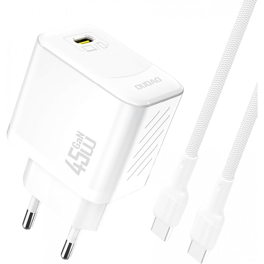 Dudao A28C 45W GaN Wandladegerät mit rutschfestem USB-C-Kabel - Weiss