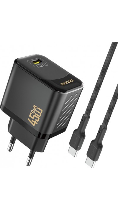 Dudao A28C 45W GaN Wandladegerät mit rutschfestem USB-C-Kabel - Schwarz