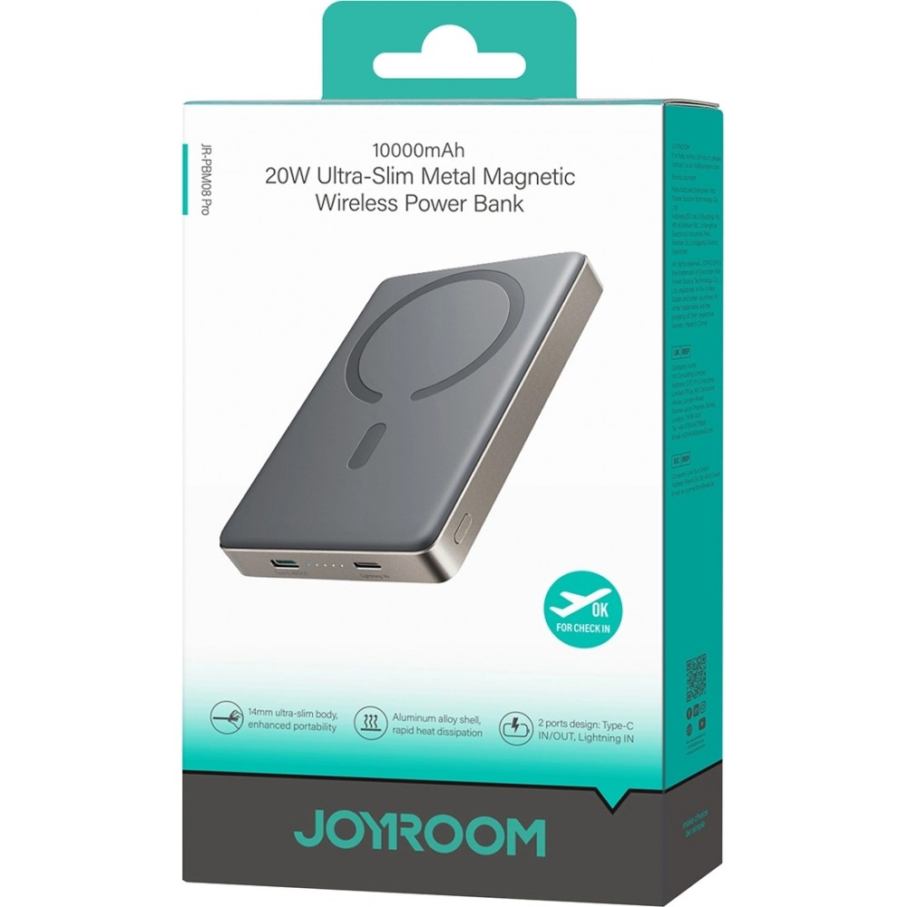 Magnetische Powerbank Joyroom JR-PBM08 Pro 10000 mAh 20 W ultraflach MagSafe - Titan