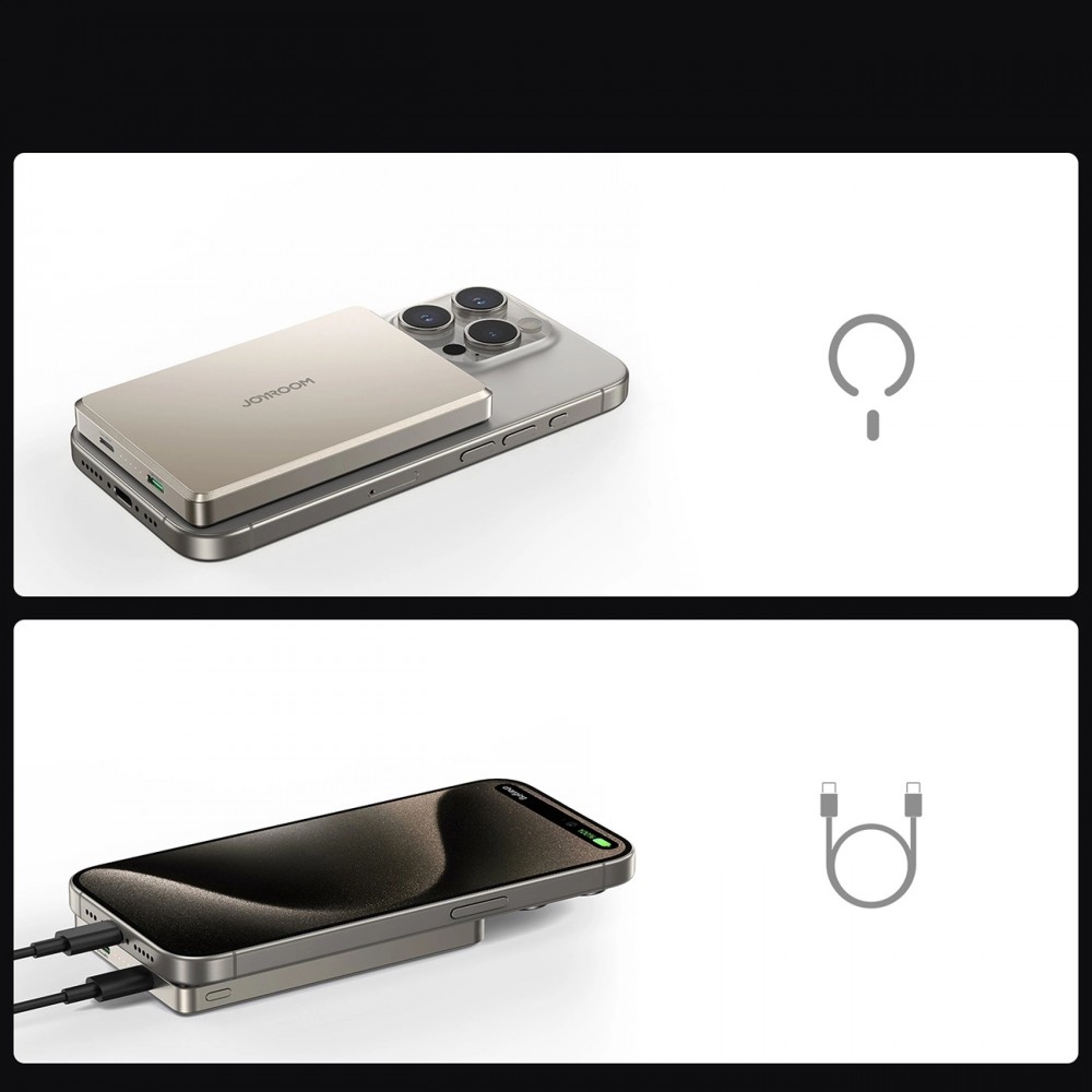 Magnetische Powerbank Joyroom JR-PBM08 Pro 10000 mAh 20 W ultraflach MagSafe - Titan
