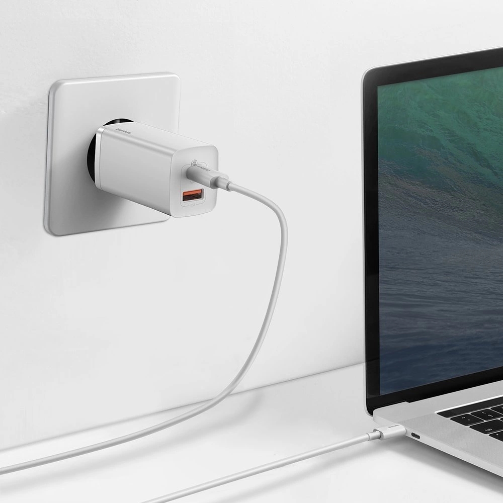 Baseus GaN2 Lite 65W USB-A / USB-C Schnellladegerät Quick Charge 3.0 Power Delivery - Weiss