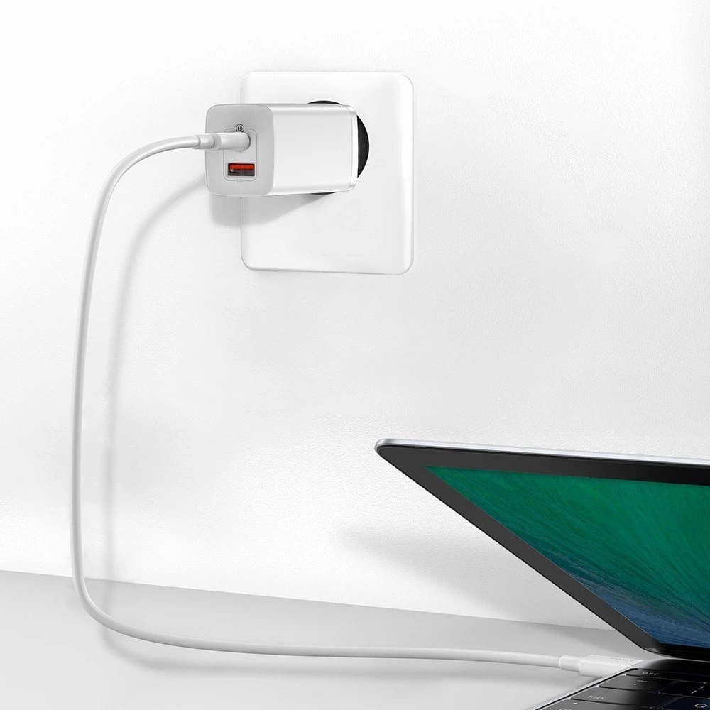 Baseus GaN2 Lite 65W USB-A / USB-C Schnellladegerät Quick Charge 3.0 Power Delivery - Weiss