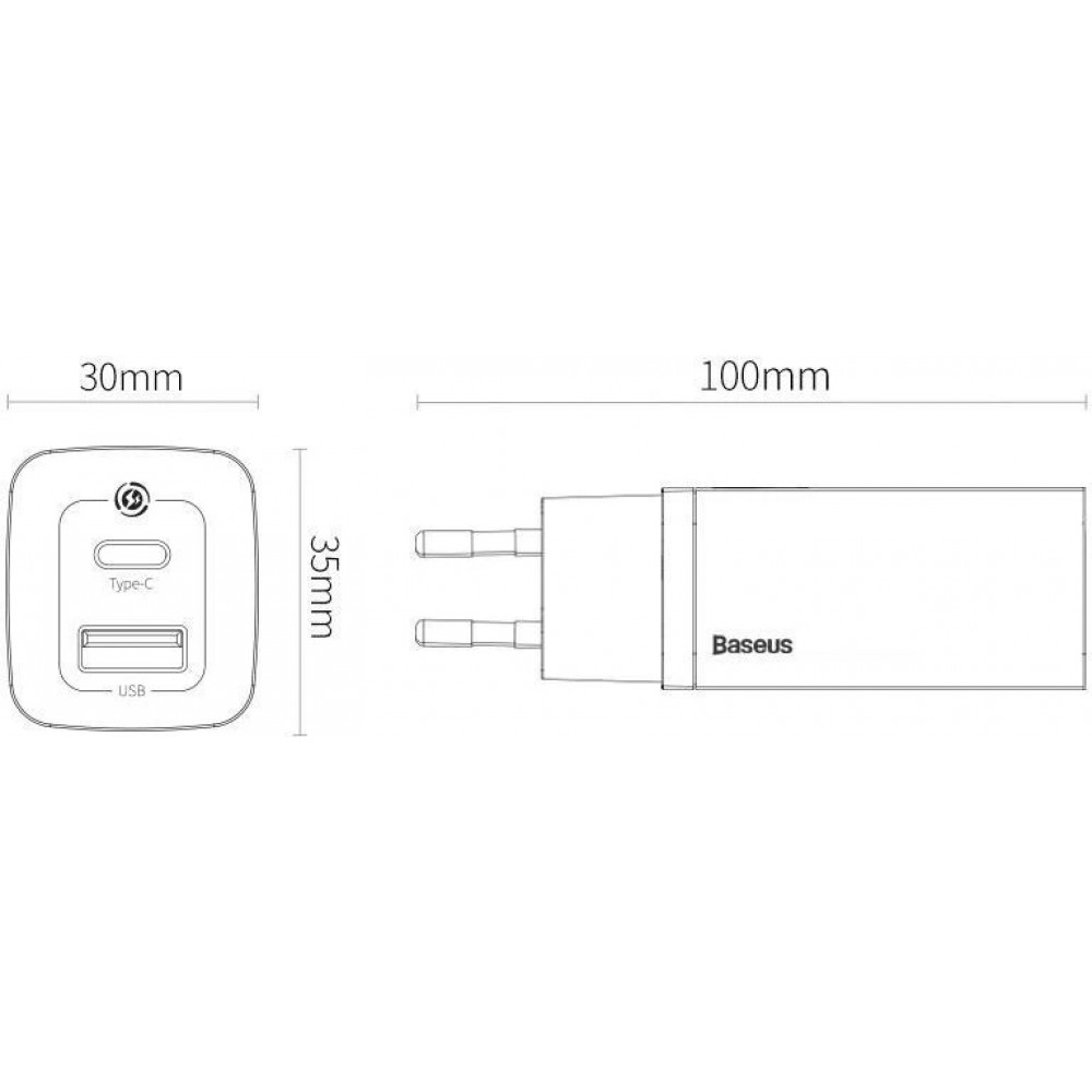 Baseus GaN2 Lite 65W USB-A / USB-C Schnellladegerät Quick Charge 3.0 Power Delivery - Weiss