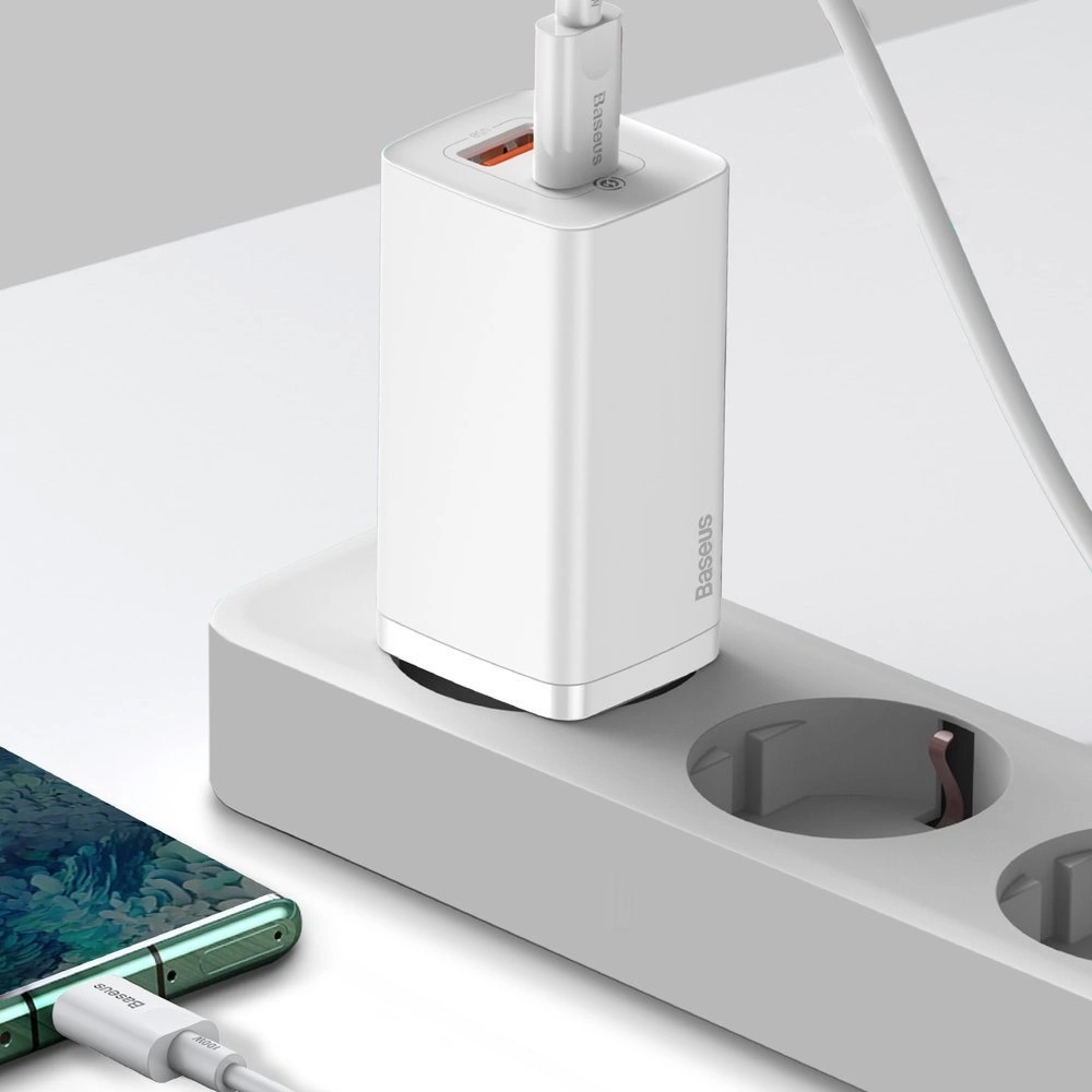 Baseus GaN2 Lite 65W USB-A / USB-C Schnellladegerät Quick Charge 3.0 Power Delivery - Weiss