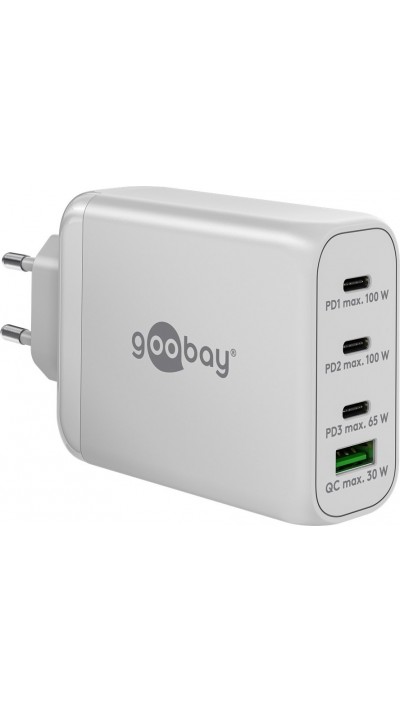 Goobay 100W GaN Multiport Schnellladeger&auml;t mit USB-C Power Delivery & USB-A - Weiss