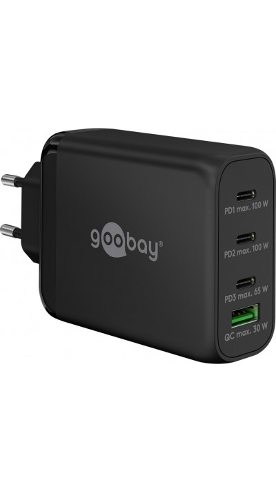 Goobay 100W GaN Multiport Schnellladeger&auml;t mit USB-C Power Delivery & USB-A - Schwarz