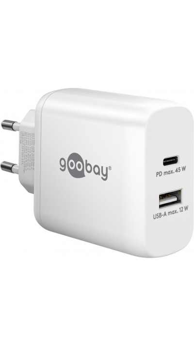 Goobay 45W GaN Schnellladeger&auml;t mit USB-C Power Delivery & USB-A - Weiss