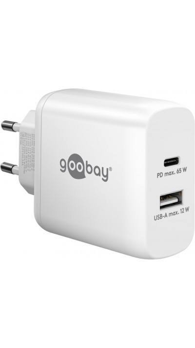 Goobay 65W GaN Schnellladeger&auml;t mit USB-C Power Delivery & USB-A - Weiss