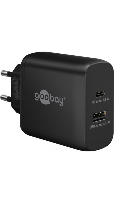 Goobay 65W GaN Schnellladeger&auml;t mit USB-C Power Delivery & USB-A - Schwarz