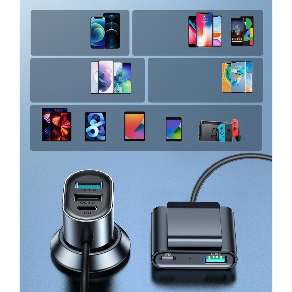 Joyroom JR-CL05 78W Schnellladegerät Auto 5 Ports (2xPD+3QC3.0) 1,5m Kabel - Schwarz