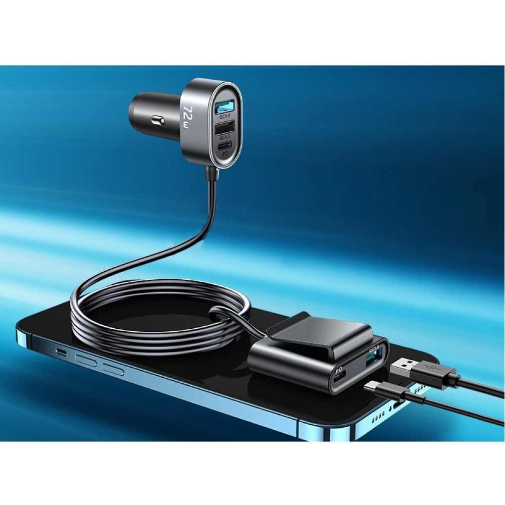 Joyroom JR-CL05 78W Schnellladegerät Auto 5 Ports (2xPD+3QC3.0) 1,5m Kabel - Schwarz