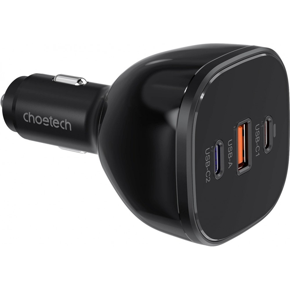 Choetech TC0024 165W Ultra Schneller Auto Ladegerät mit 2x USB-C PD 3.1 + 1x USB-A Schnellladeanschluss - Schwarz