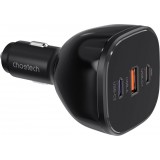 Choetech TC0024 165W Ultra Schneller Auto Ladegerät mit 2x USB-C PD 3.1 + 1x USB-A Schnellladeanschluss - Schwarz