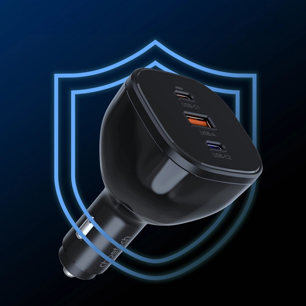 Choetech TC0024 165W Ultra Schneller Auto Ladegerät mit 2x USB-C PD 3.1 + 1x USB-A Schnellladeanschluss - Schwarz