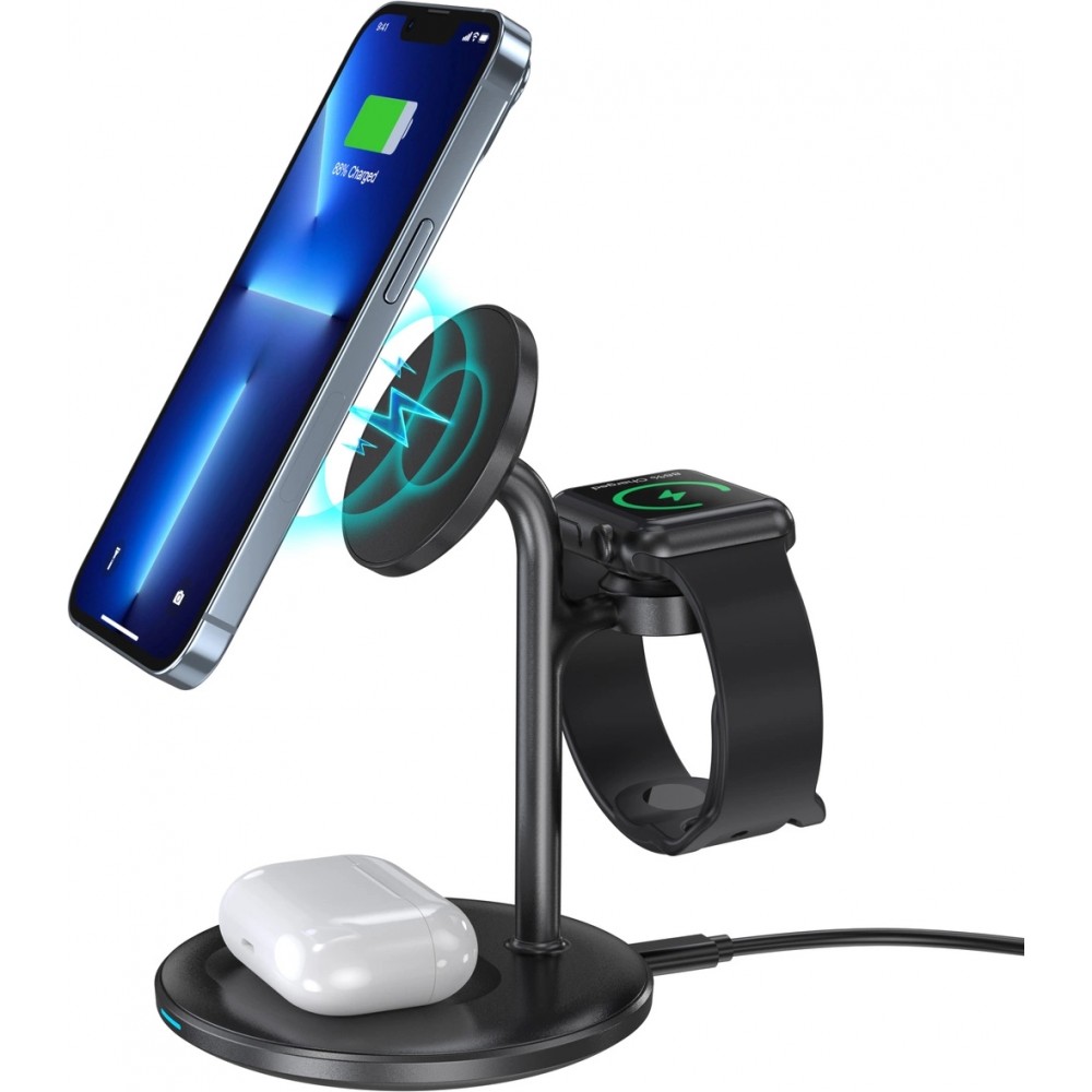 Choetech T585-F - Magnetische 3-in-1 Wireless Lade Station für iPhone / AirPods Pro / Apple Watch - Schwarz