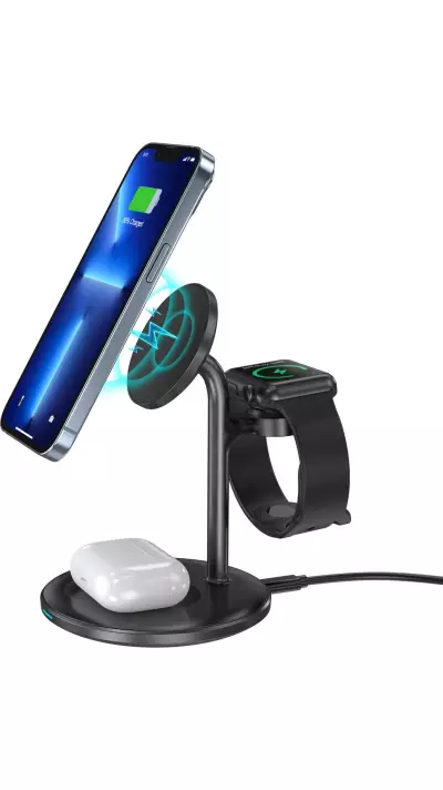 Choetech T585-F - Magnetische 3-in-1 Wireless Lade Station f&uuml;r iPhone / AirPods Pro / Apple Watch - Schwarz