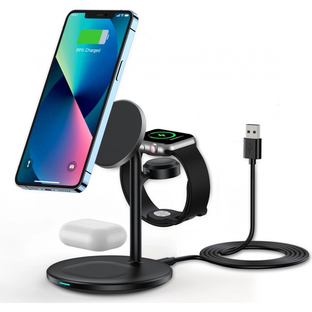 Choetech T585-F - Magnetische 3-in-1 Wireless Lade Station für iPhone / AirPods Pro / Apple Watch - Schwarz