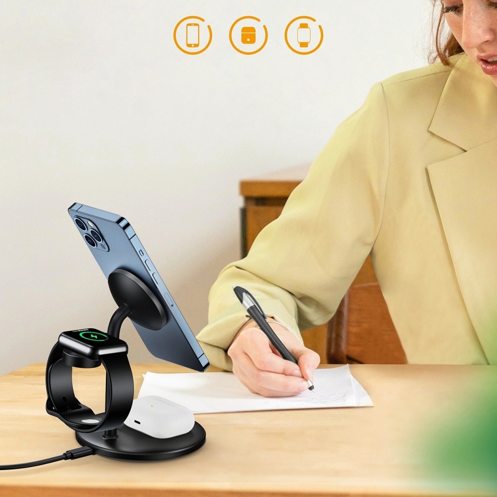 Choetech T585-F - Magnetische 3-in-1 Wireless Lade Station für iPhone / AirPods Pro / Apple Watch - Schwarz