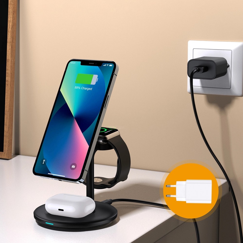Choetech T585-F - Magnetische 3-in-1 Wireless Lade Station für iPhone / AirPods Pro / Apple Watch - Schwarz