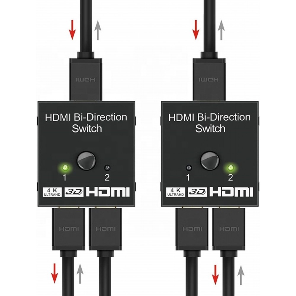 HDMI 2.0 Bidirektionaler Switch 2x1 / 1x2 4K UHD HDMI Umschalter Dual-Port High-Speed Splitter Audio Video - Schwarz