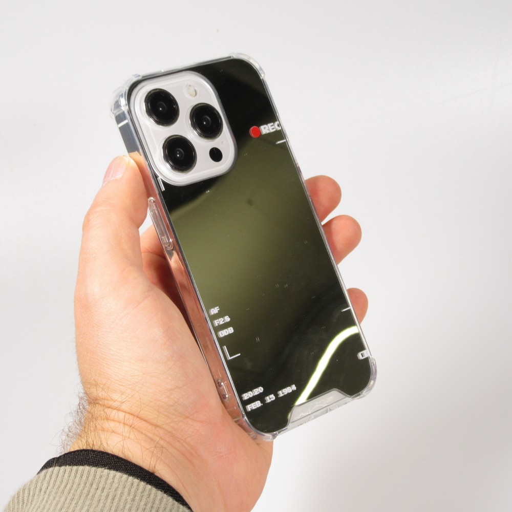 iPhone 14 Pro Case Hülle - Spiegel-Effekt Silikon-Kamera mit verstärkten Ecken - Silber