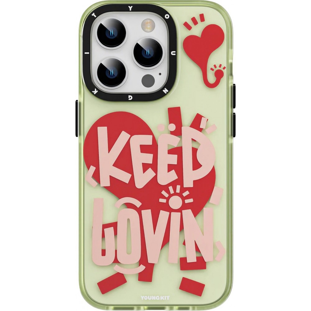 iPhone 14 Pro Max Case Hülle - Youngkit Keep Lovin Transparentes Grünes Silikon mit Herz - Grün