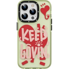 iPhone 14 Pro Max Case Hülle - Youngkit Keep Lovin Transparentes Grünes Silikon mit Herz - Grün