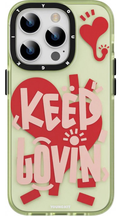iPhone 14 Pro Max Case Hülle - Youngkit Keep Lovin Transparentes Grünes Silikon mit Herz - Grün