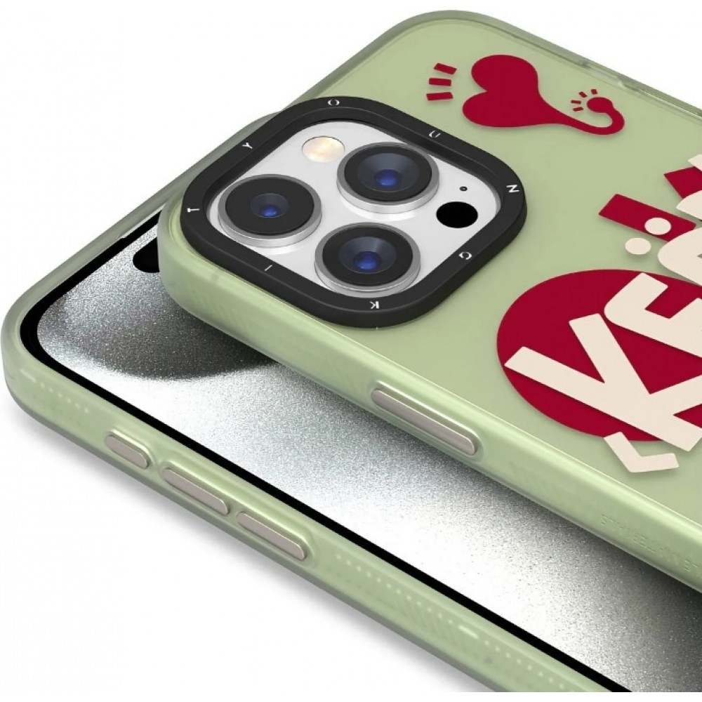 iPhone 14 Pro Max Case Hülle - Youngkit Keep Lovin Transparentes Grünes Silikon mit Herz - Grün