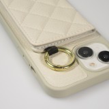 iPhone 15 Case Hülle - Gepolstertes Leder mit Spiegel und Kartenfach große abnehmbare Riemen - Weiss