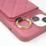 iPhone 15 Case Hülle - Gepolstertes Leder mit Spiegel und Kartenfach große abnehmbare Riemen - Dunkelviolett