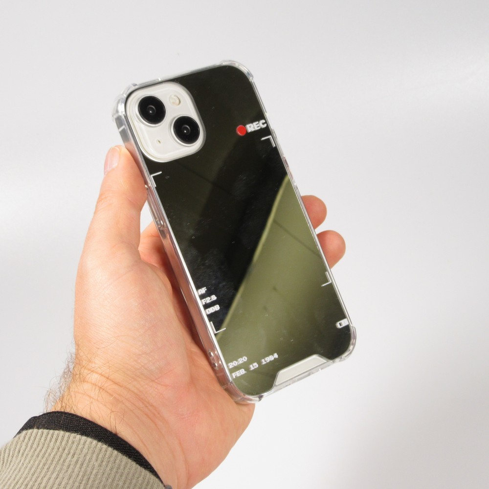 iPhone 15 Case Hülle - Spiegel-Effekt Silikon-Kamera mit verstärkten Ecken - Silber